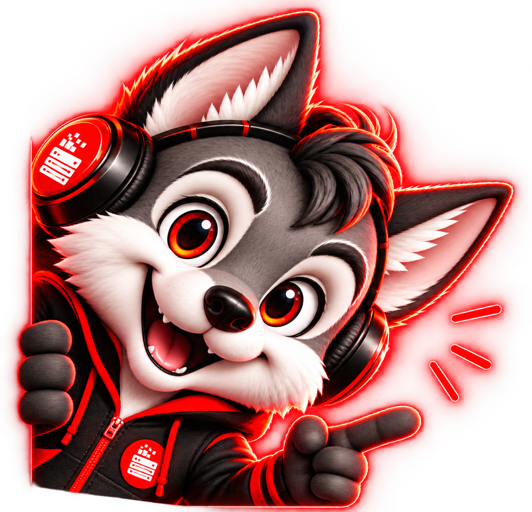Mascota de EmpresarialHost asomándose con iluminación roja
